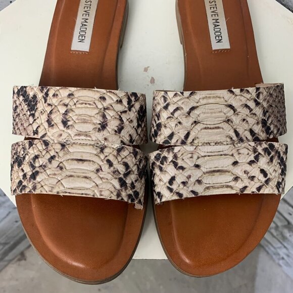 Steve Madden Croc Embossed Faux Leather Slip On Flat Slide Sandals - Picture 5 of 11